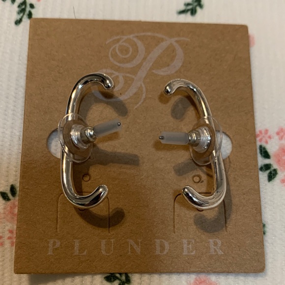 Plunder Jewelry - Plunder Shiny Silver Tone Curved Earrings